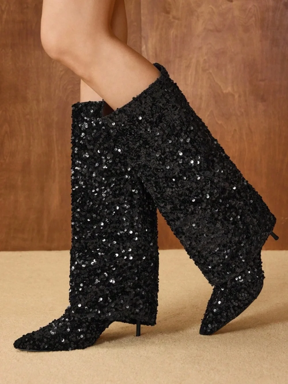 INC Skylar Knee-High Black Sequin Dress Boots, Size 6, NEW in Box